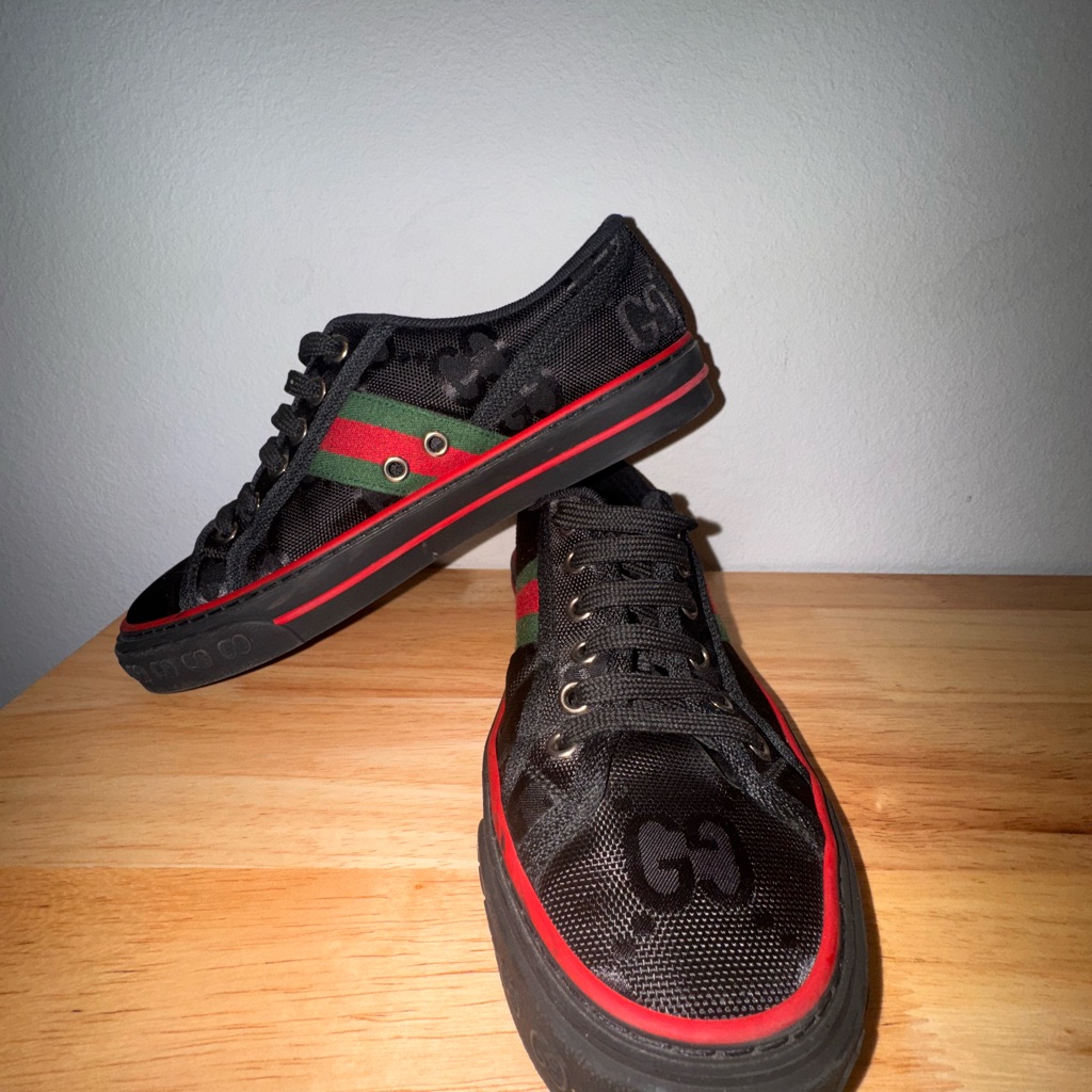 Gucci Men's Black Sneakers With Red And Green Stripes
